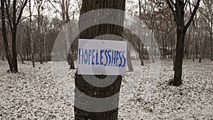 Hopelessness - Text banner in winter - Snow in the wild