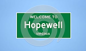 Hopewell, Virginia city limit sign. Town sign from the USA.