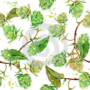 Hops branch with green leaves seamless pattern