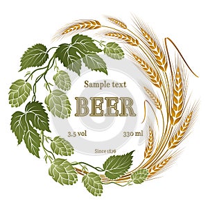 Hops and wheat illustration for beer label