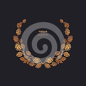 Hops wreath. Vector bush, cone. Herbal bio pattern
