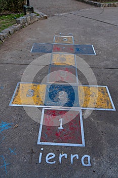 Hopscotch on the floor with worn out colors photo