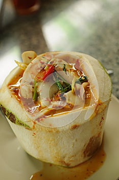 Hor Mok Ma Prao On Seafood Curry in Coconut.