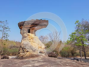 Hor Nang Usa Tower. The ancient rock building from prehistoric period at Phu Phra bat historic park