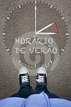 Horario de Verao, Portuguese Daylight Saving Time on asphalt wit photo