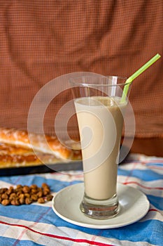 A horchata, fartons and dried tigernuts typical of Valencia Spain photo