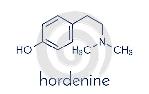 Hordenine dimethyltyramine stimulant molecule, chemical structure. Skeletal formula.