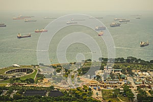 Hordes of ship visible from the Marina Bay Sands Singapore