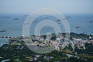 Hordes of ship visible from the Marina Bay Sands Singapore