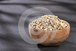 Hordeum vulgare - Wooden bowl with pearl barley