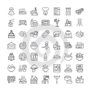 Horeca linear icons, signs, symbols vector line illustration set