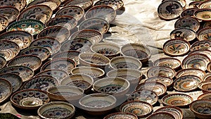 Horezu pottery displayed at a traditional handicraft fair