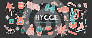 Horisontal banner with hygge hand drawn elements