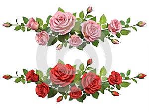 Horisontal border with roses branches.