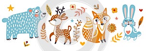Horisontal card with animals vector illustration whire
