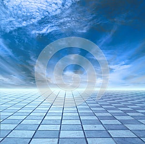 Horizon of blue sky and blue tile