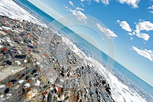 Horizon panoramic shot of Barcelona beach photo