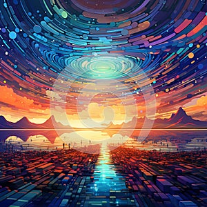 Horizon's Hymn - A Vibrant and Surreal Digital Artwork