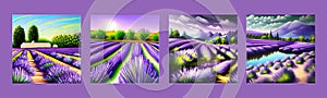 Horizon view lavender valley. Sunny day summer weather. Sunset Meadow Outdoor