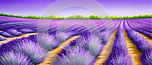 Horizon view lavender valley. Sunny day summer weather. Sunset Meadow Outdoor