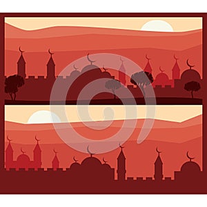 Horizontal abstract banners of arab city background. Arab