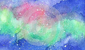 Horizontal abstract watercolor northern lights