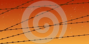 Horizontal background with barb wire in orange colors. War themes banner with Barb Wire vector illustration