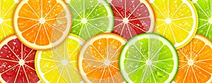 Horizontal Background of Juicy Citrus Fruits