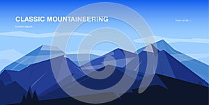 Horizontal background with mountains. Mountaineering colorful illustration, concept with place for text. Banner in