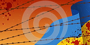 Horizontal background war in Ukraine. Ukraine flag concept with Barb Wire vector illustration