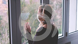 Horizontal background woman in isolation at home for virus outbreak or hypochondria