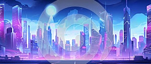 Horizontal banner of billboards on futuristic city scene