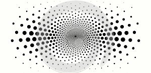 Horizontal banner of duo-tone dots radial pattern