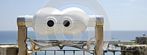 Horizontal banner or header with binoculars for tourists to look panorama from above. Observation point for the  panorama of sea