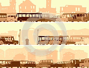 Horizontal banner with a lot of cars,bus on street.
