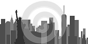 Horizontal banner of New York skyline. Black silhouette skyline of New York, USA. Vector template for your design.