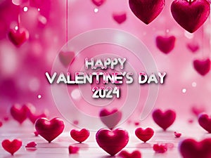 Horizontal banner with pink heart.Happy Valentine& x27;s day with hearts. Rose cloudscape border frame pink colors