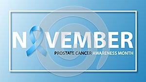 Horizontal banner for Prostate Cancer Awareness month. Vector illustration of Blue ribbon
