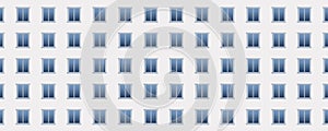 Seamless pattern of blue window frames on white background.