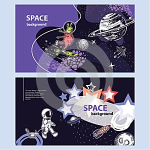 Horizontal banner of space theme. Geometrical composition. Background for covers, flyers, banners.