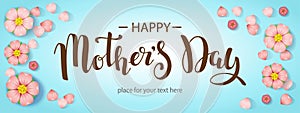 Horizontal banner with text message With Happy Mother's day and cherry flowers