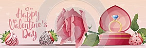 Horizontal banner for valentine's day. Romantic holiday, advertising, holiday greetings. Banner, poster, flyer with