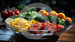 Horizontal banner of vegetables on a glass bowl