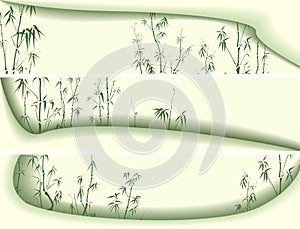 Horizontal banners abstract green shapes waveforms with bamboo t