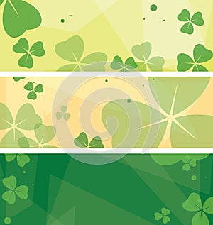 horizontal banners with clover leaves. Green template for saint Patrick day. Vector