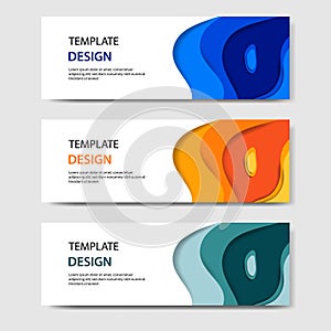 Horizontal banners with 3D abstract paper cut style. Vector design layout for web, banner, header, headline, blog, web profile