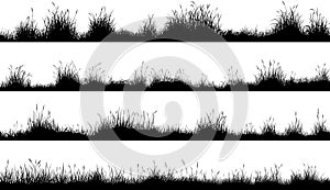 Horizontal banners of meadow silhouettes with grass