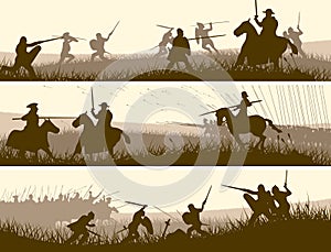 Horizontal banners of medieval battle.