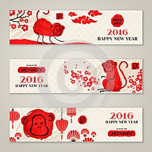 Horizontal Banners Set with Hand Drawn Chinese New
