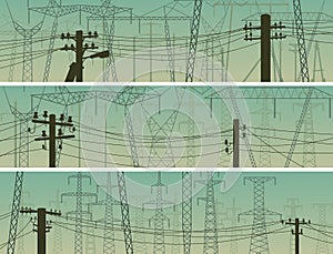 Horizontal banners with silhouettes of power line poles. photo